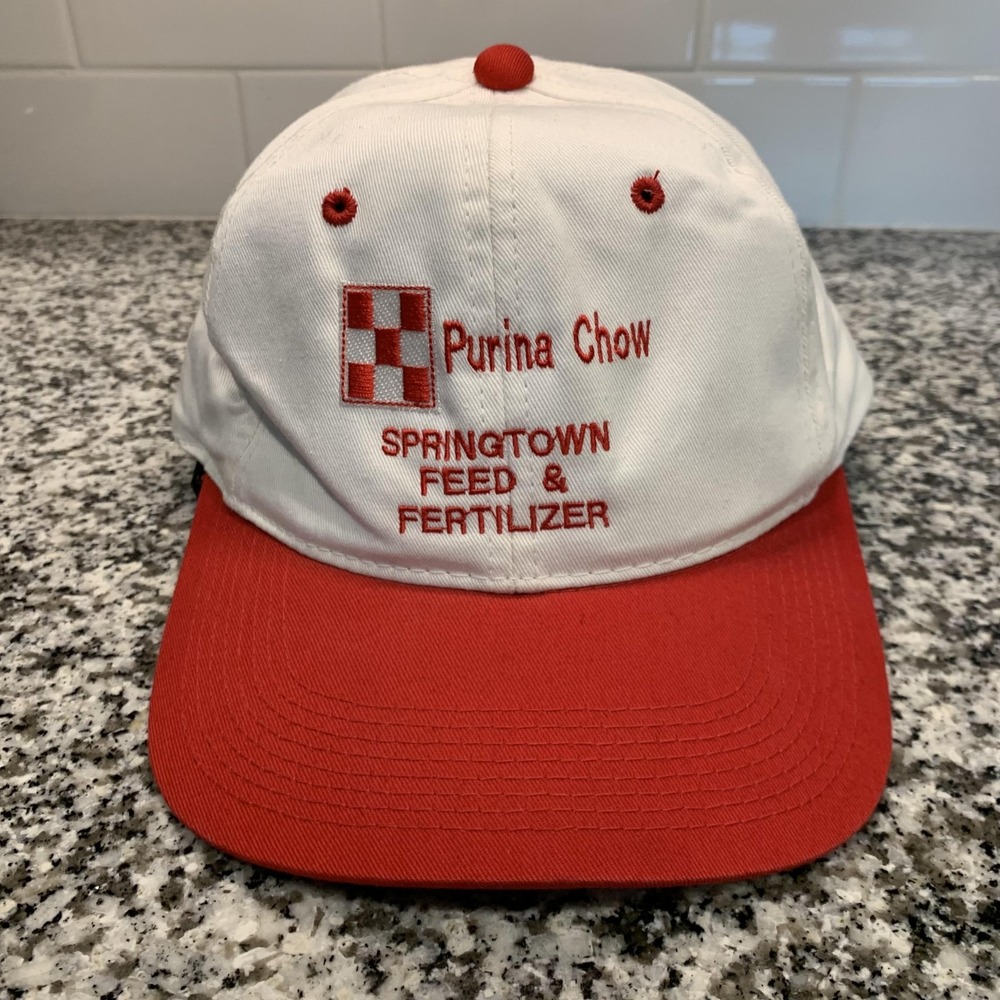 YoungAn Hat Cap Snap Back Mens One Size Purina Chow White Red Advertising Cotton